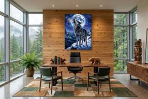 Wolf on Winter Ridge — wolf on winter ridge office with wooden desk 1port flush print