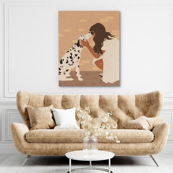 Woman and Dalmatian in a room