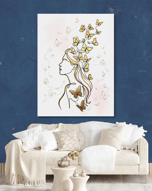 Woman Golden Flight โ woman golden flight psd navy wall white lux couch 1port flush print