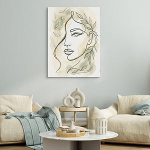 Woman Golden Leaves โ woman golden leaves sq white couches 1port flush print