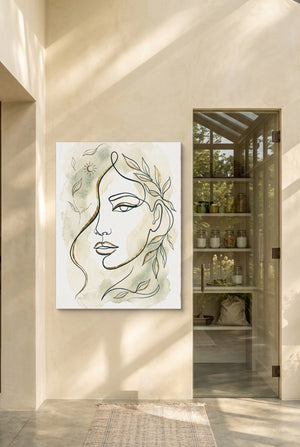 Woman Golden Leaves โ woman golden leaves p interior room with doorway 1port flush print