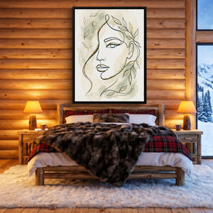 Woman Golden Leaves โ woman golden leaves sq cozy cabin 1port framed black