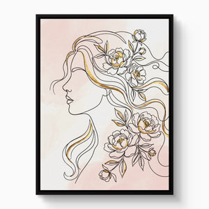 Woman Golden Peonies โ woman golden peonies white studio framed black
