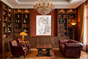 Woman Golden Peonies โ woman golden peonies living room interior 2 1port flush print