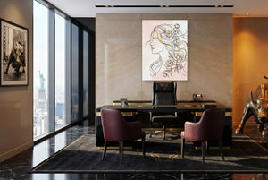 Woman Golden Peonies โ woman golden peonies office with desk and chairs 2 1port flush print