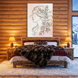 Woman Golden Peonies โ woman golden peonies sq cozy cabin 1port flush print