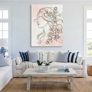 Woman Golden Peonies โ woman golden peonies sq cute livingroom 1port flush print