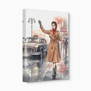 Woman Hails Taxi - Luxury Wall Art