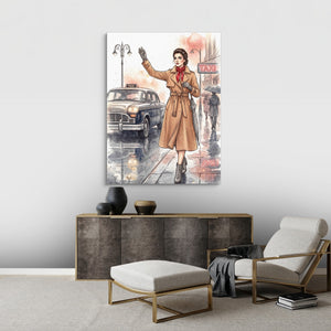 Woman Hails Taxi - Luxury Wall Art
