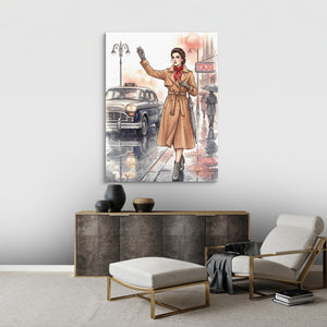 Woman Hails Taxi โ woman hails taxi sq best living room 1port flush print