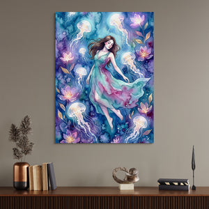 Woman in Azure Currents โ woman in azure currents sq office desk wall 1port flush print