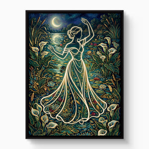 Woman Moonlit Dance โ woman moonlit dance white studio framed black