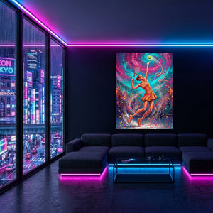 Woman's Tennis Serve โ woman's tennis serve sq blue pink neon room 1port flush print