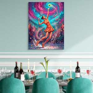 Woman's Tennis Serve โ woman's tennis serve sq teal dining room 1port flush print