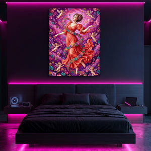 Woman Spiraling Blooms โ woman spiraling blooms sq pink neon room portv2 1port flush print