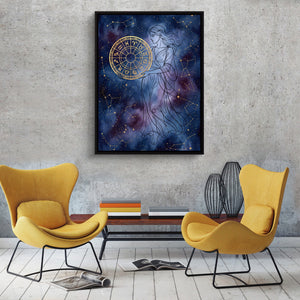 Woman Starry Zodiac โ woman starry zodiac sq red chairs 1port framed black