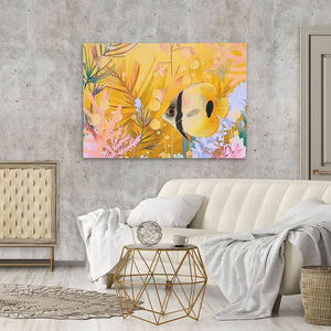 Yellow Floral Fish - Coastal Wall Art in Black Frame