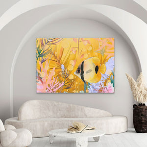 Yellow Floral Fish - Large Abstract Canvas Print