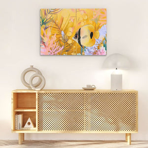 Yellow Floral Fish - Abstract Yellow Canvas Wall Art