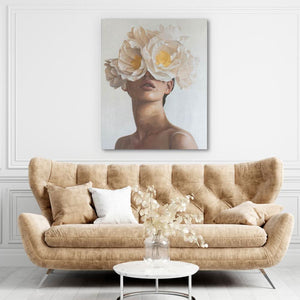 Yellow Flower Woman - Floral Wall Art in Black Frame
