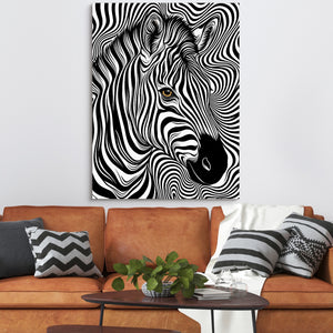 Zebra Op Art โ zebra op art sq orange couch 1port flush print