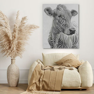 Zebra Striped Cow - Black and White Canvas Print