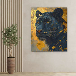 Glimmering Leopard - Black and Gold Big Cat Canvas Print