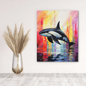 Jumping Orca - Red Illustrations Canvas Print