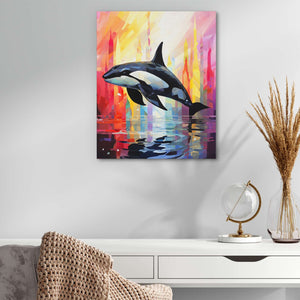 Jumping Orca - Red Canvas Wall Art