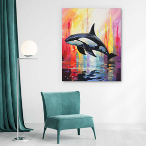 Jumping Orca - Oversized Animals Canvas Wall Art