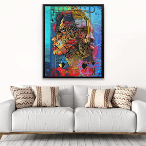 King Queen of Spades - Blue King and Queen Canvas Print