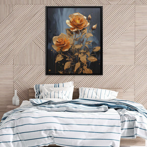 Lush Roses - Black and Gold Wall Art for Bathroom