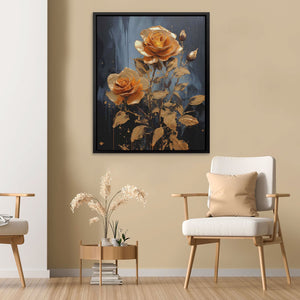 Lush Roses - Black and Gold Canvas Wall Art