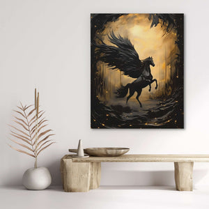 Magical Horse - Black and Gold Horse Canvas Print