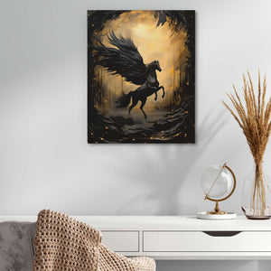 Magical Horse - Fantasy Black and Gold Canvas Wall Art