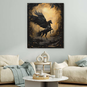 Magical Horse - Black and Gold Wall Art for Living Room