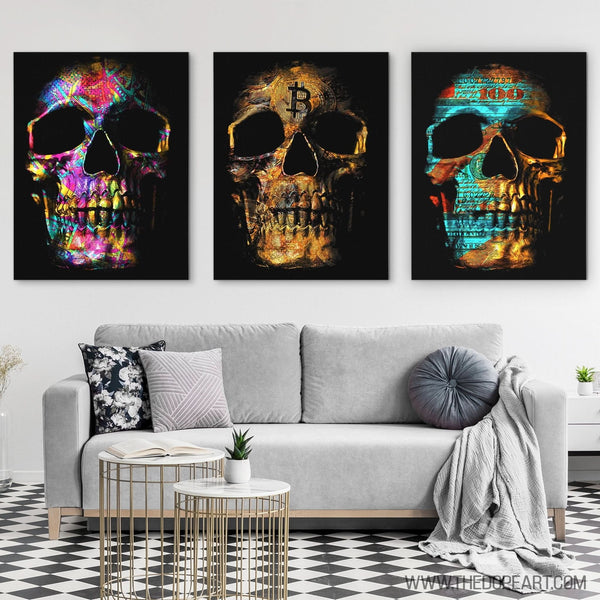 Money Skulls 3 Piece Set in a room