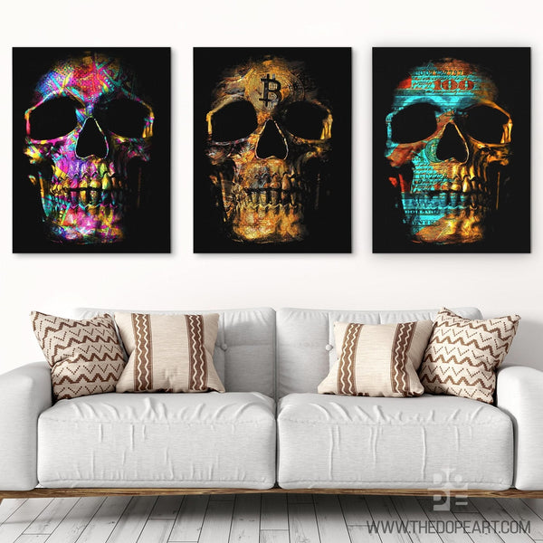 Money Skulls 3 Piece Set in a room