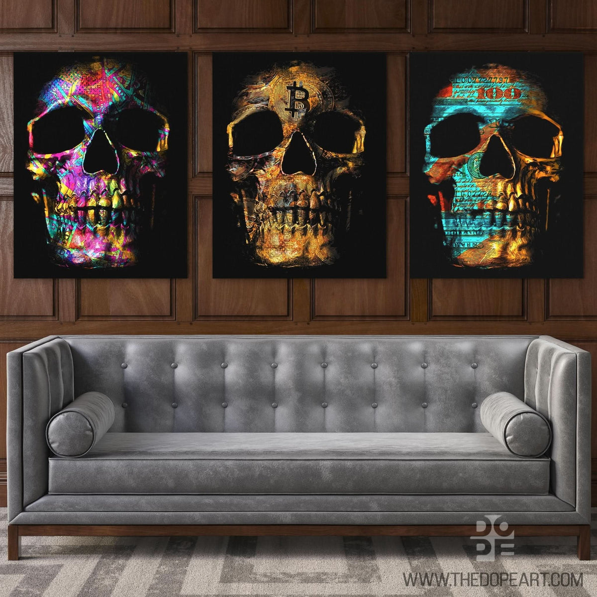 Money Skulls 3 Piece Set - Luxury Wall Art