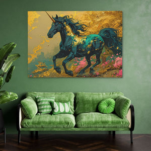 Mystical Unicorn - Fantasy Gold Canvas Wall Art