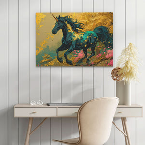 Mystical Unicorn - Gold Horizontal Canvas Print