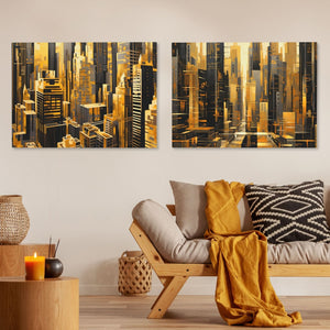 New York City Landscapes (2) Set - Black Wall Art for Office