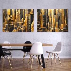 New York City Landscapes (2) Set - Abstract Wall Art in Black Frame