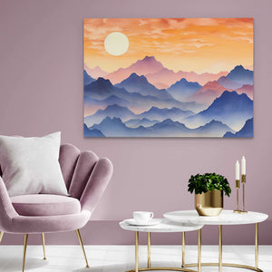 Peaceful Mountains - Watercolor Wall Art in Black Frame