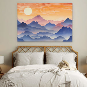 Peaceful Mountains - Watercolor Blue Canvas Wall Art