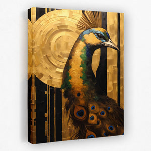 Peacock's Golden Dance - Animals Canvas Wall Art