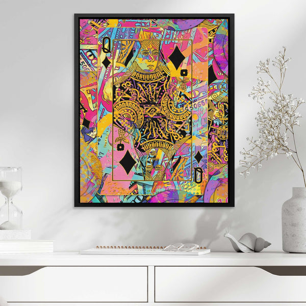Pink Queen of Diamonds in a room