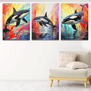 Rainbow Orca Pod (2) Set - Luxury Wall Art
