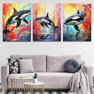 Rainbow Orca Pod (3) Set - Luxury Wall Art
