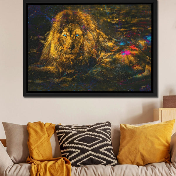 Resting Gold Lion in a room
